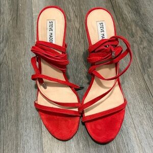 Steve Madden Red Suede Wrap-Strap Heels
